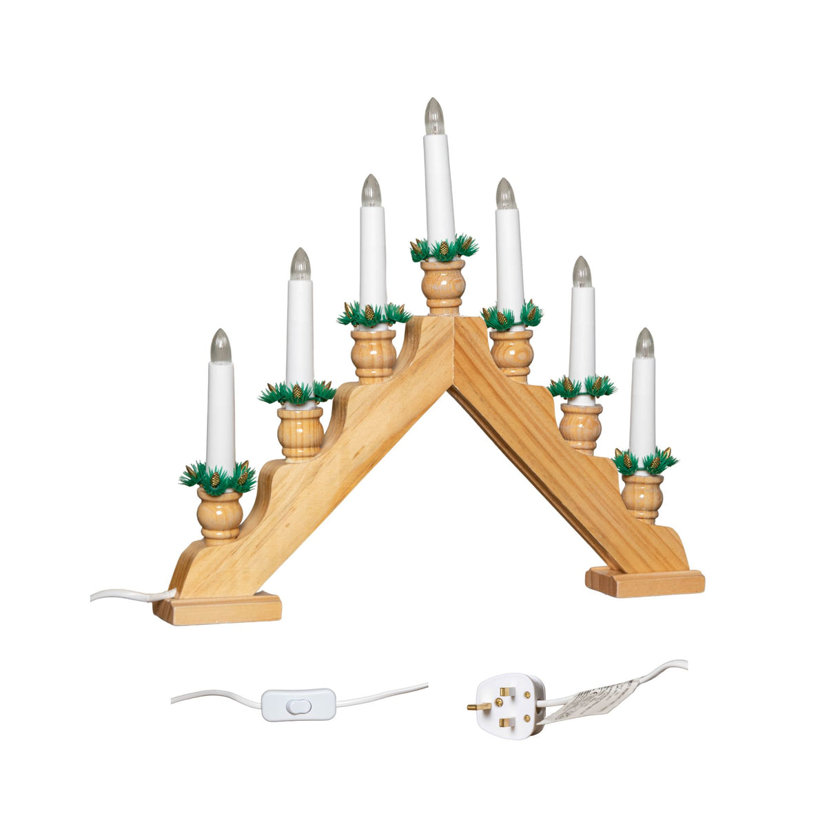 40cm Light up Brown Wooden Christmas Candle Bridge with 7 Warm White LEDs
