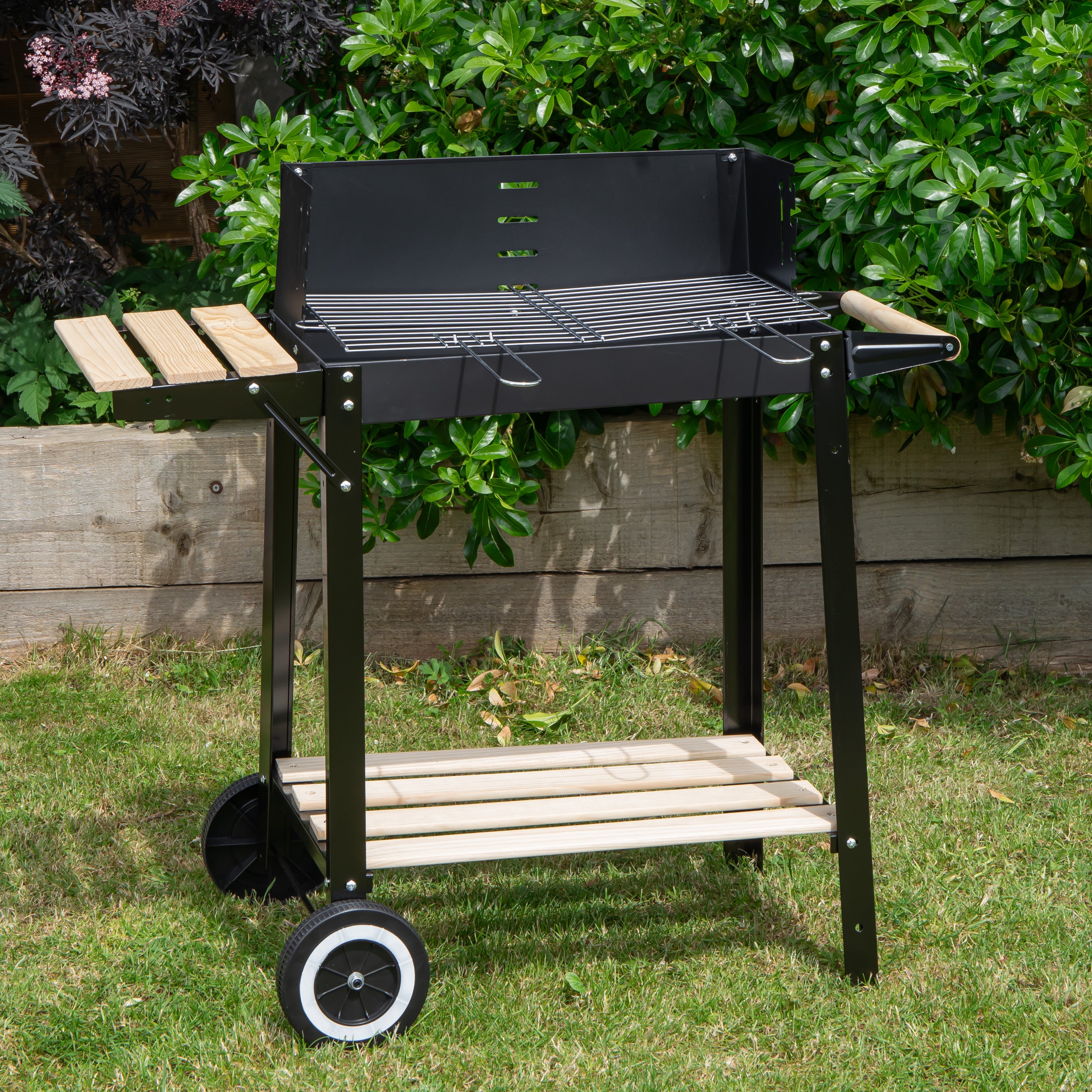 82 x 29cm Charcoal BBQ Grill Trolley with Shelves on Wheels