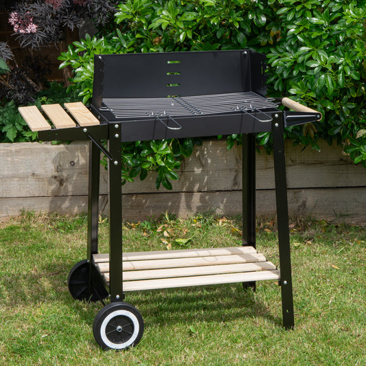 82 x 29cm Charcoal BBQ Grill Trolley with Shelves on Wheels