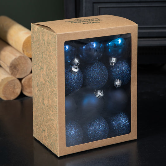 Set of 24 60mm Shatterproof Christmas Tree Baubles in Midnight Blue