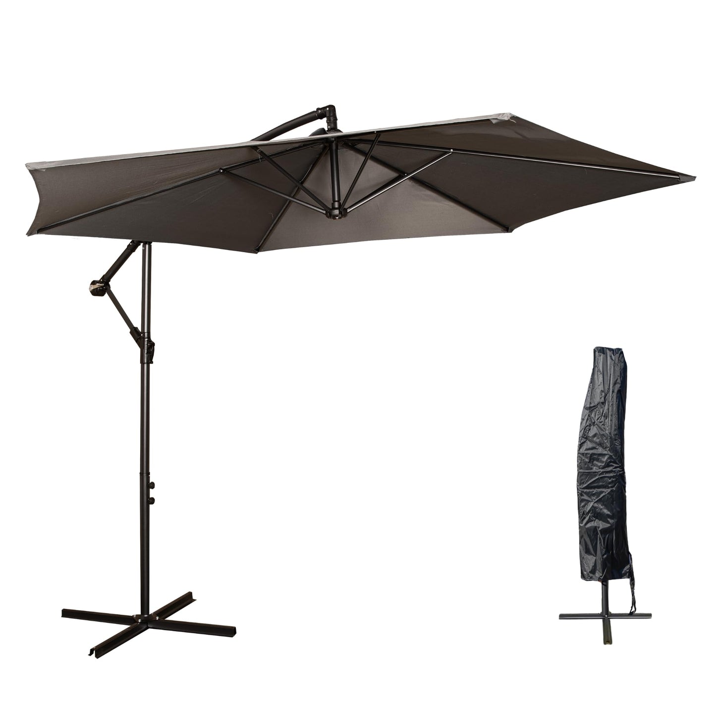 Factory Seconds 3m Cantilever Parasol in Grey with Crank Handle for Patio Garden Banana Parasol with UV Protection Outdoor Umbrella Sun Shades for Garden