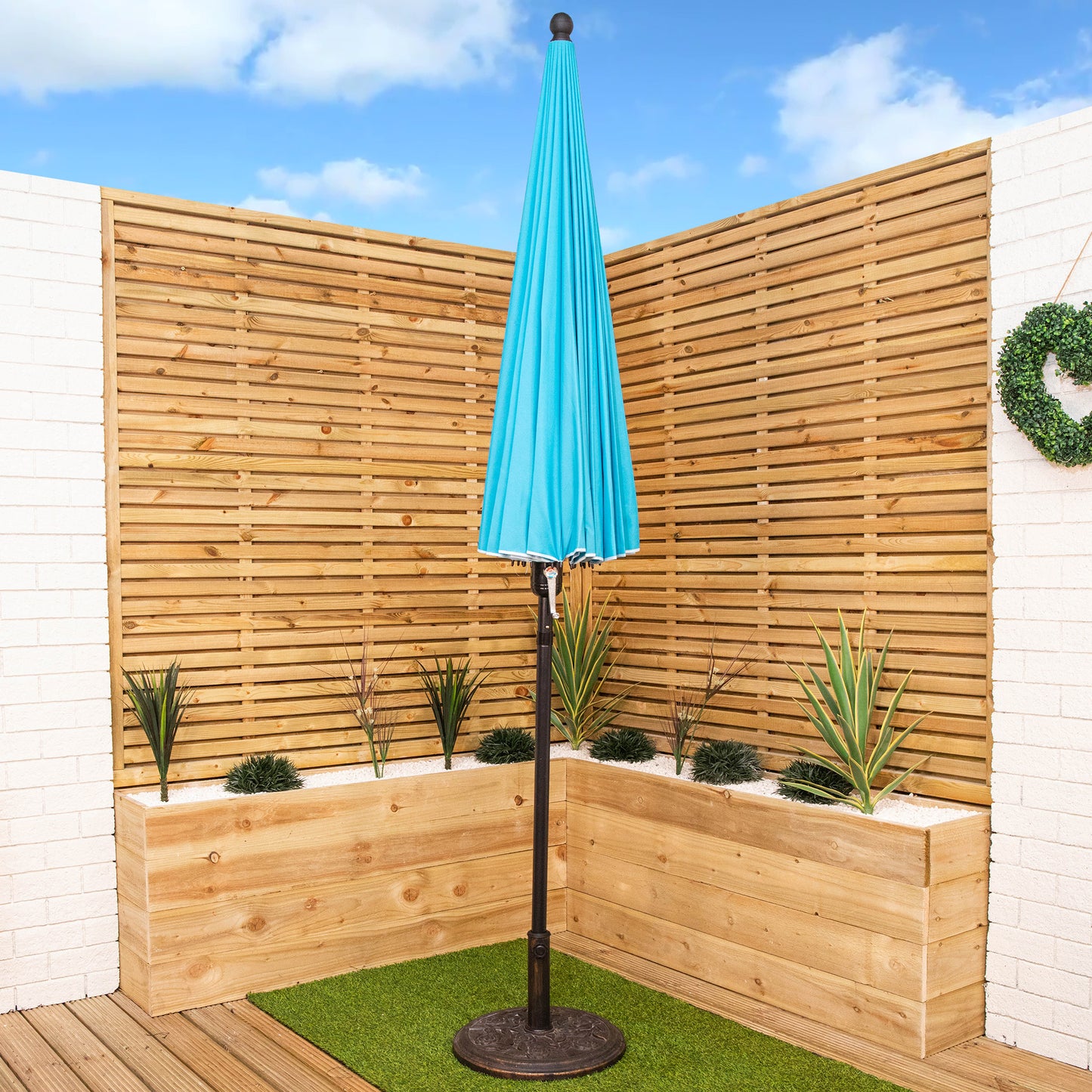 2.6m Aluminium Shanghai Garden Patio Sun Shade Parasol with Crank & Tilt in Turquoise