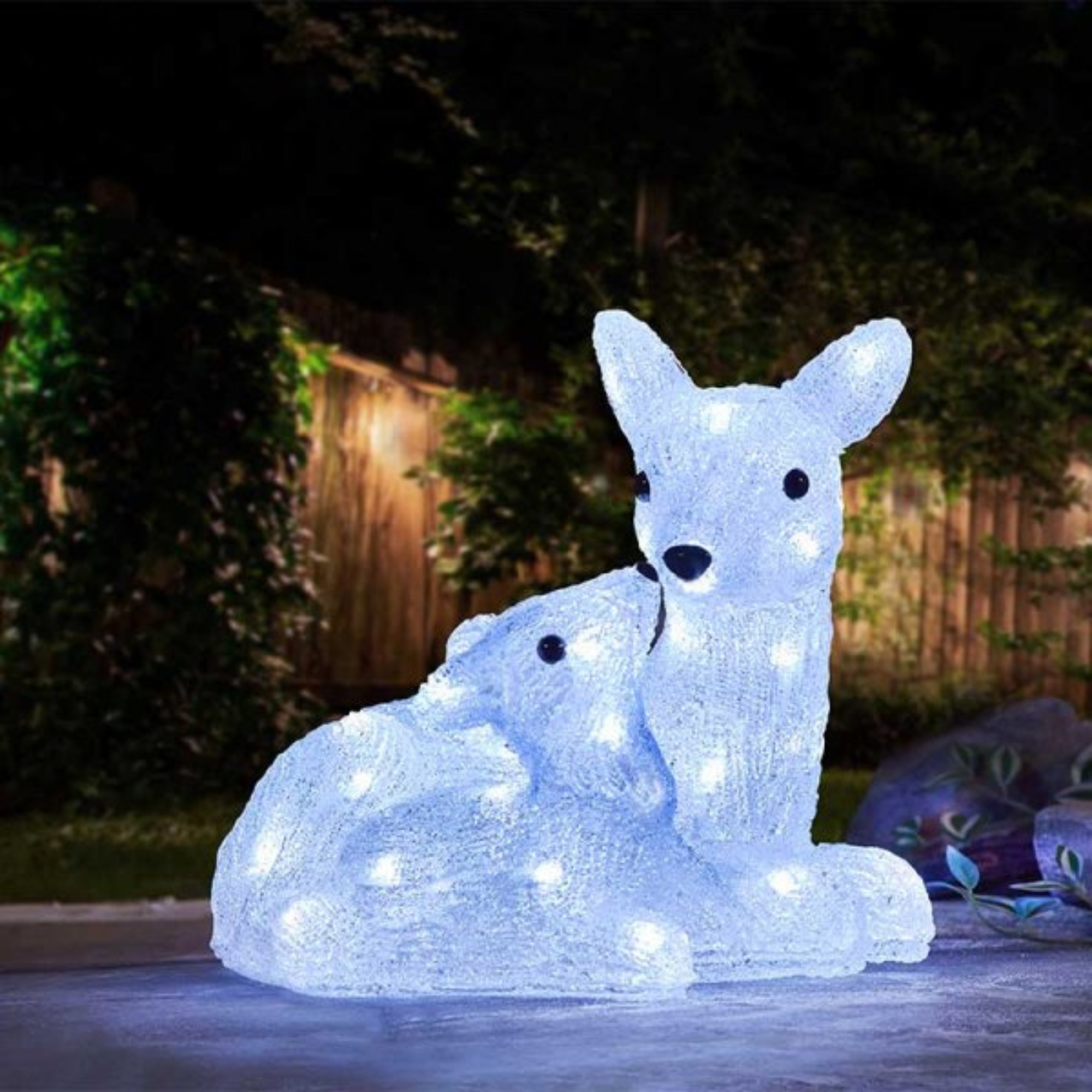27cm Battery Powered Light up Ice Frosted Christmas Doe & Fawn with LEDs