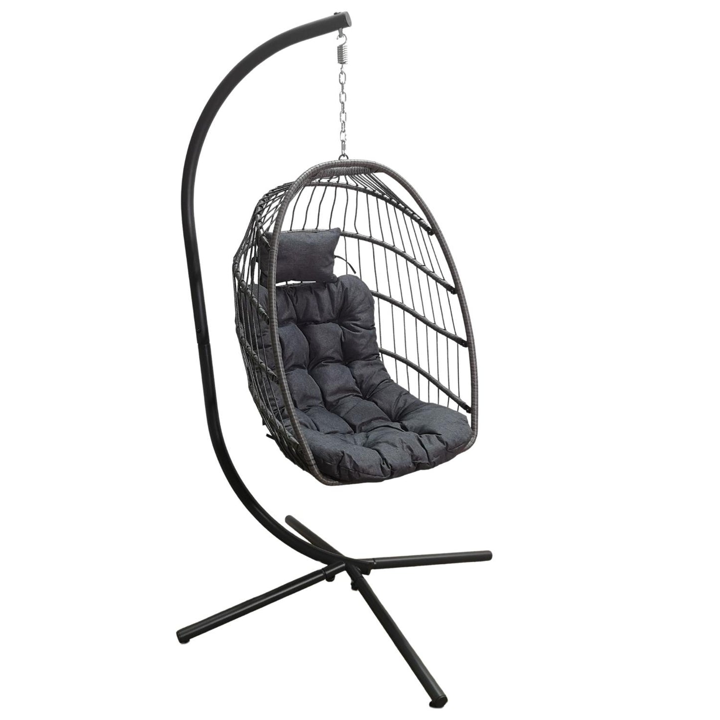 Factory Seconds: Samuel Alexander Grey Hanging Egg Chair With Stand Waterproof Cover And Cushions Steel Frame Rattan Outdoor Swing Chair Garden Seat Hammock Balcony Conservatory Furniture 