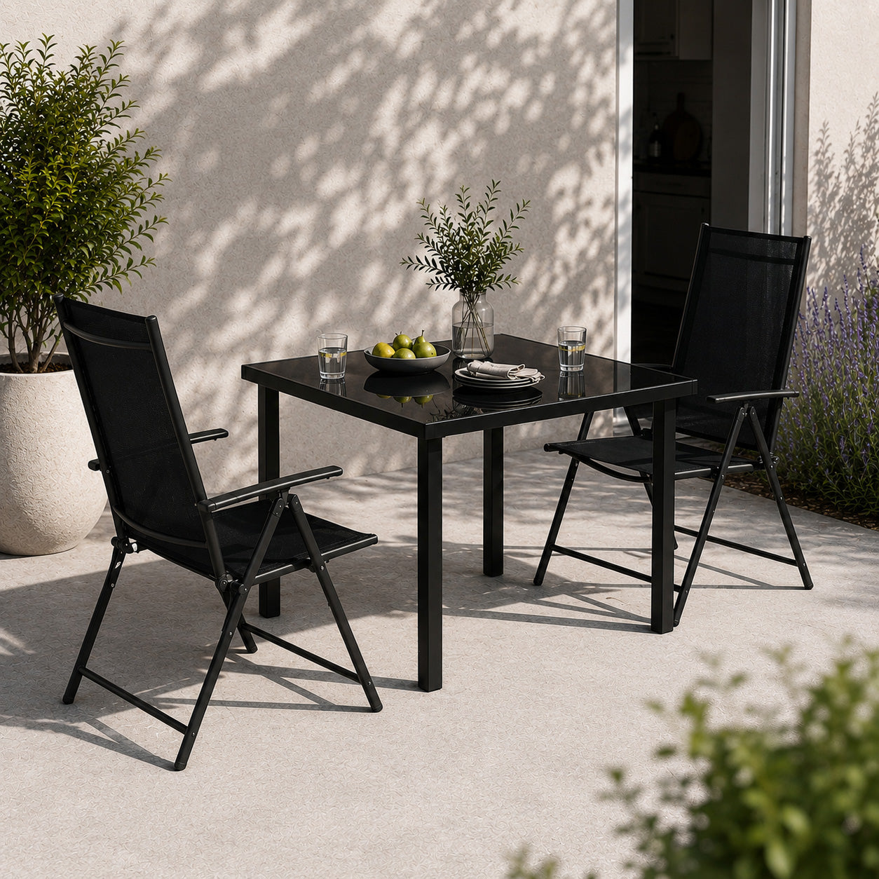 Outdoor Garden Patio Multi Position Reclining Folding Chair in Black