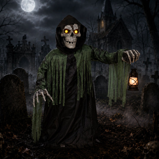 1.47m Tall Light up Corroded Rise Up Reaper Skeleton Halloween Animatronic Decoration