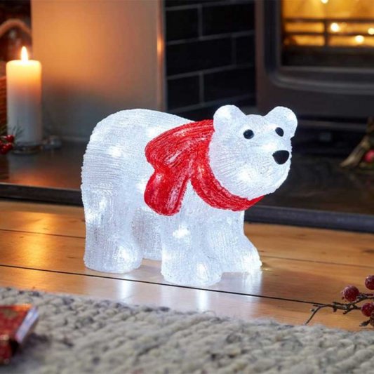 20cm Battery Powered Light up Christmas Ice Polar Bear Cub with Cool White LEDs