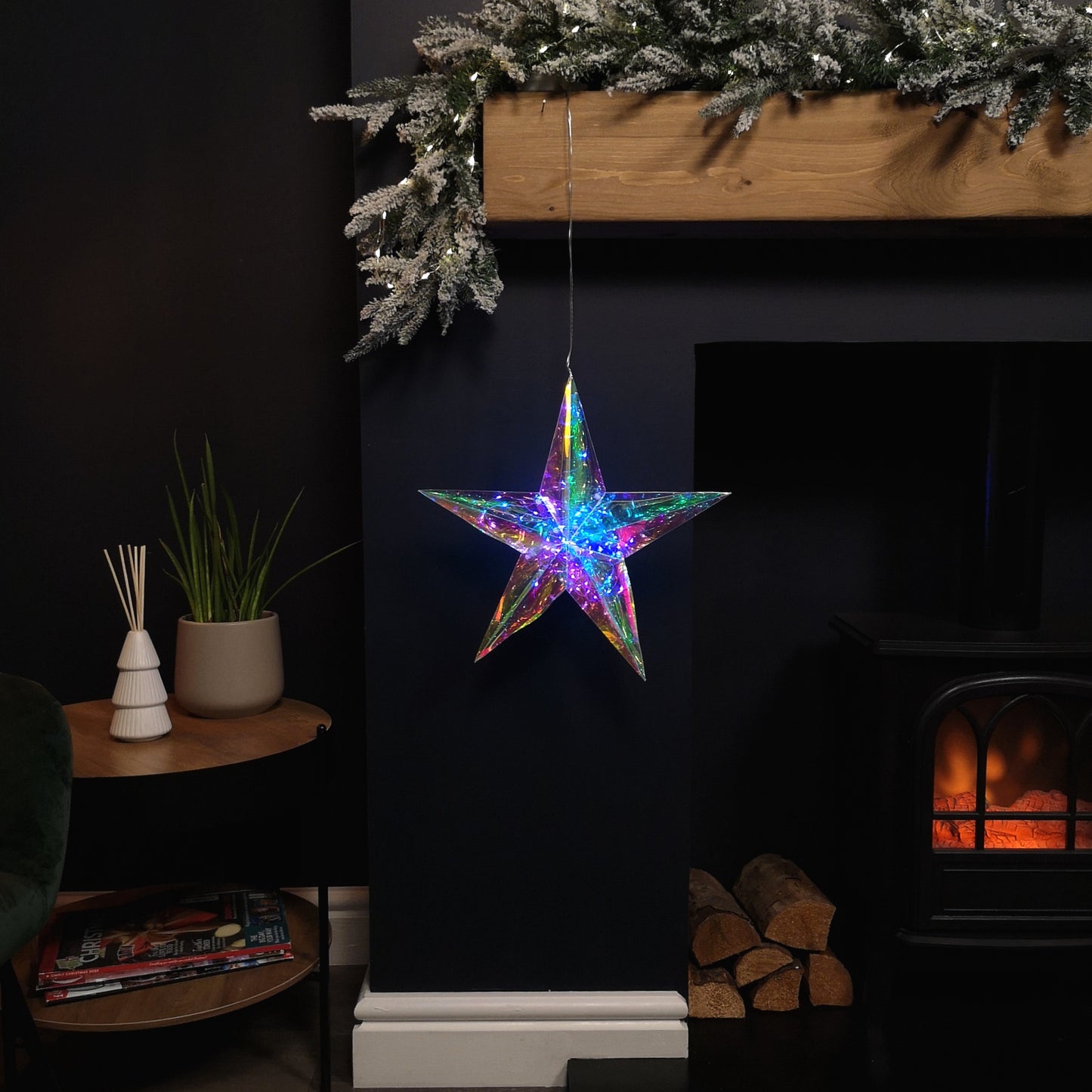 36cm Battery Operated Light up Hanging Christmas Dreamlight Star with 100 White LEDs