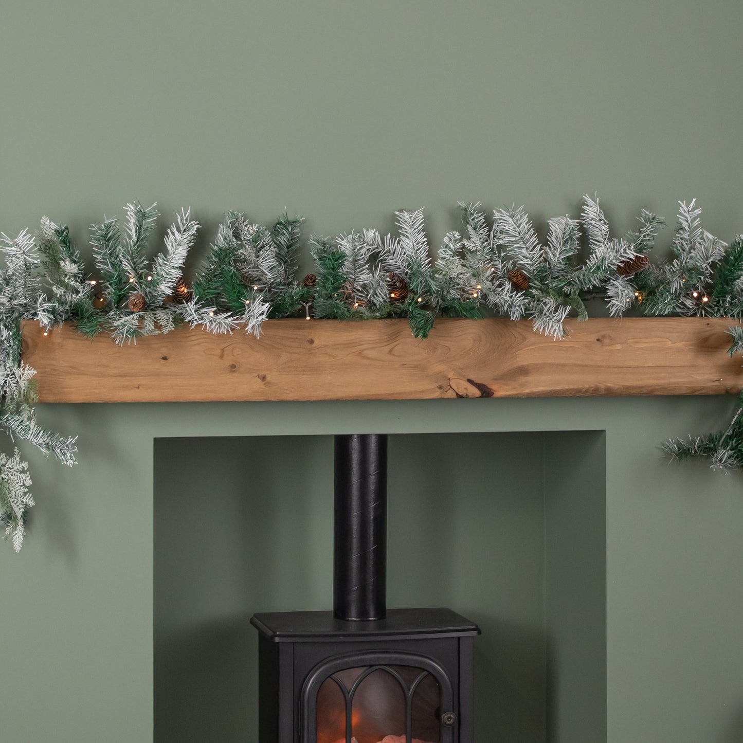 1.8m Snowy Christmas Garland with Pinecones 96 Tips and 50 Warm White LED Lights