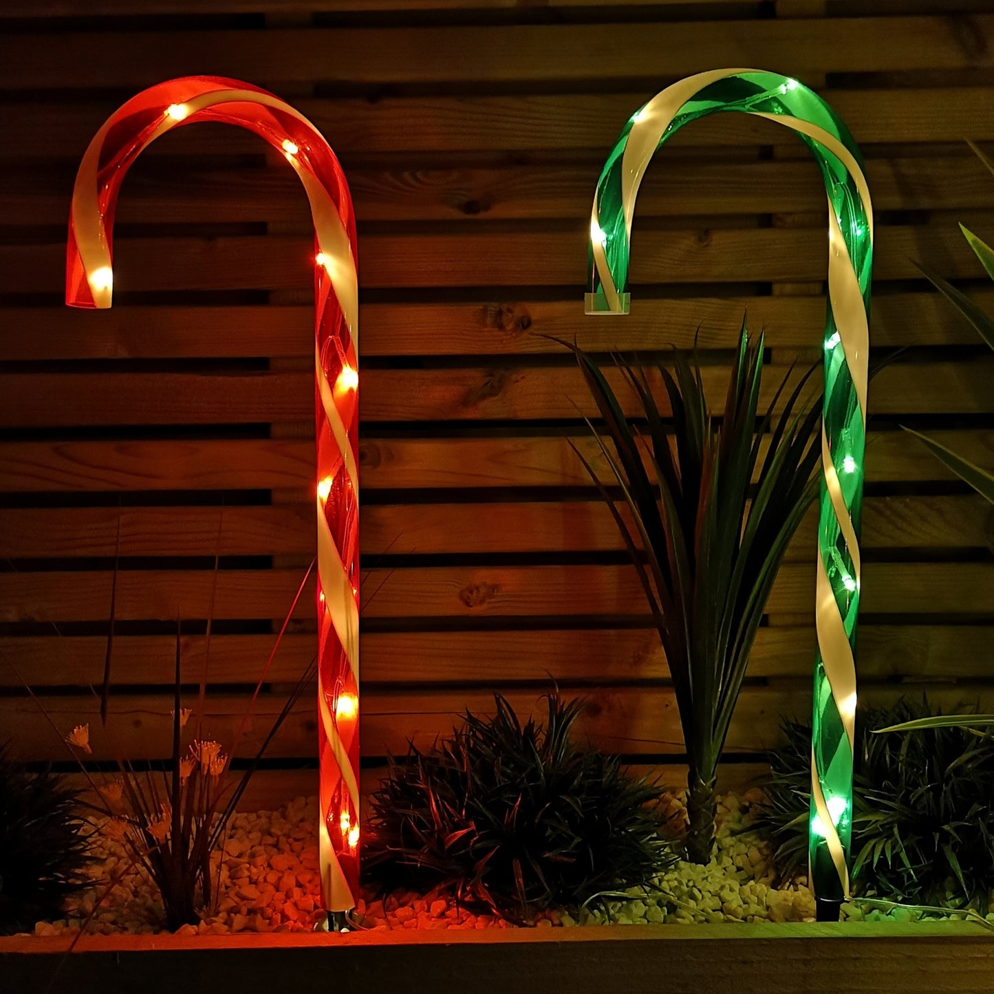 Set of 4 Battery Operated LED Multi Coloured Candy Cane Stripe Path Lights Christmas Decoration with Timer
