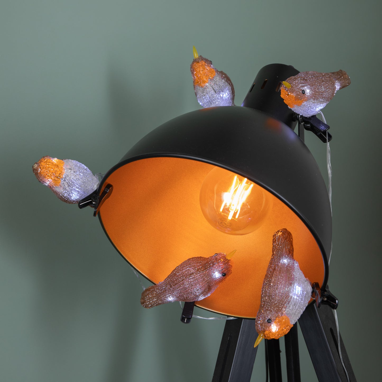Set of 5 Light up Acrylic Christmas Robin Decoration with 30 Ice White LEDs