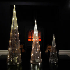 LED Tree Cone Obelisk Trio with 90 LEDs in Gold