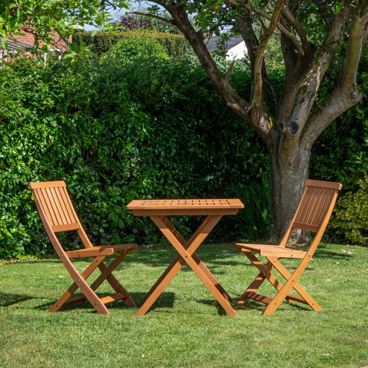 Outdoor 2 Person Folding Square Wooden Garden Dining Table Chairs Set