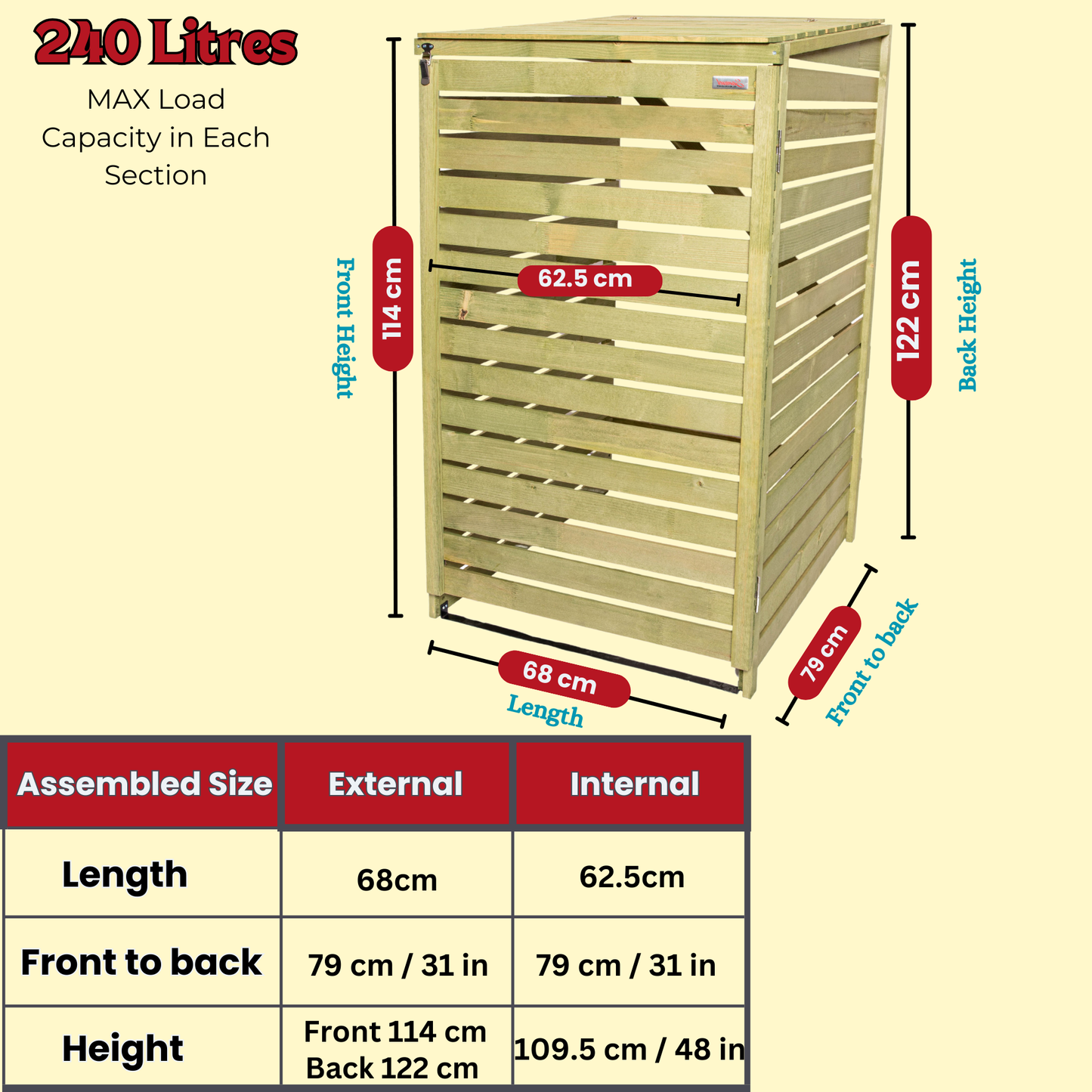 Factory Seconds 68cm x 1.2m Wooden Outdoor Garden Single Wheelie Bin Store Storage