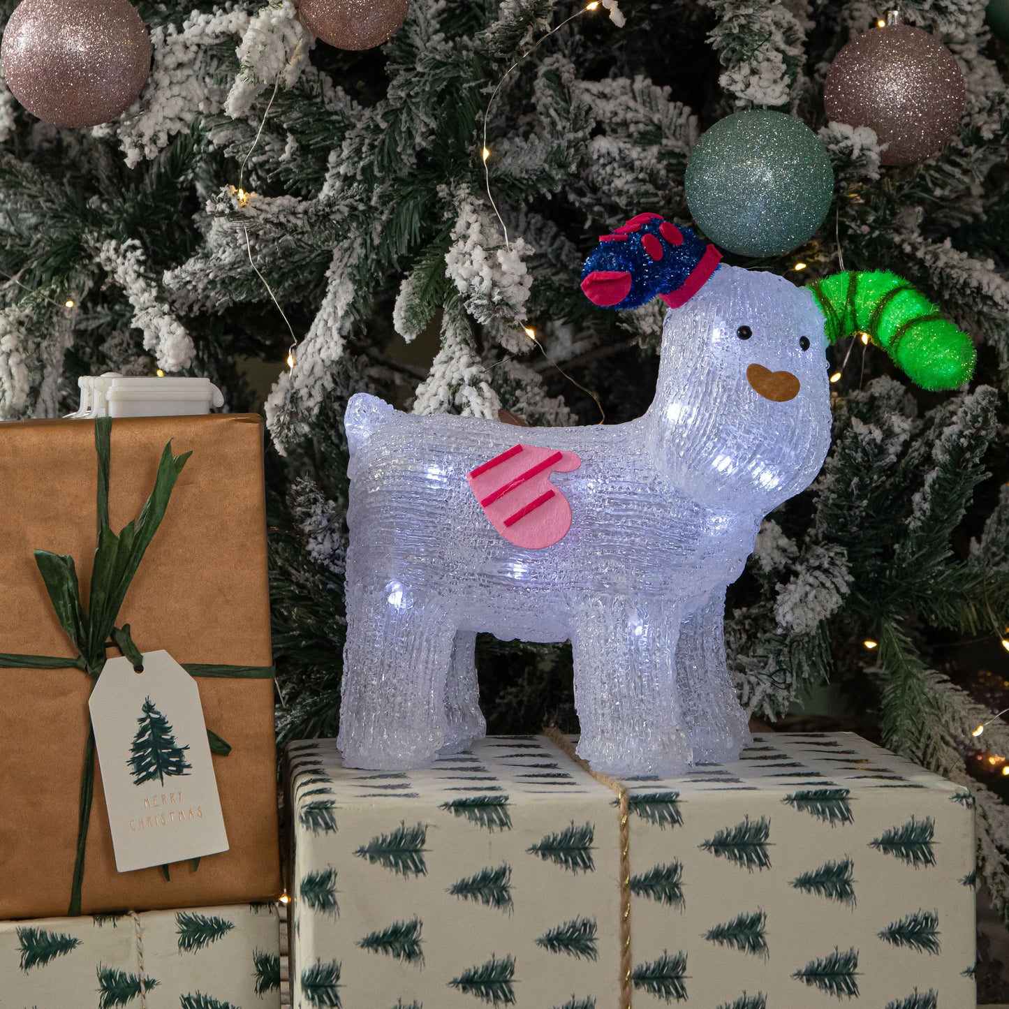 31cm Battery Operated Light up The Snowdog Christmas Acrylic Decoration with Ice White LEDs