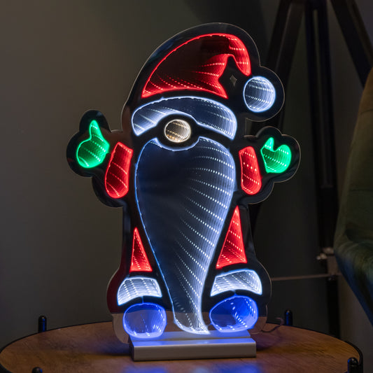 40cm Light up Standing Gnome Christmas Infinity Decoration on Wooden Base with LEDs
