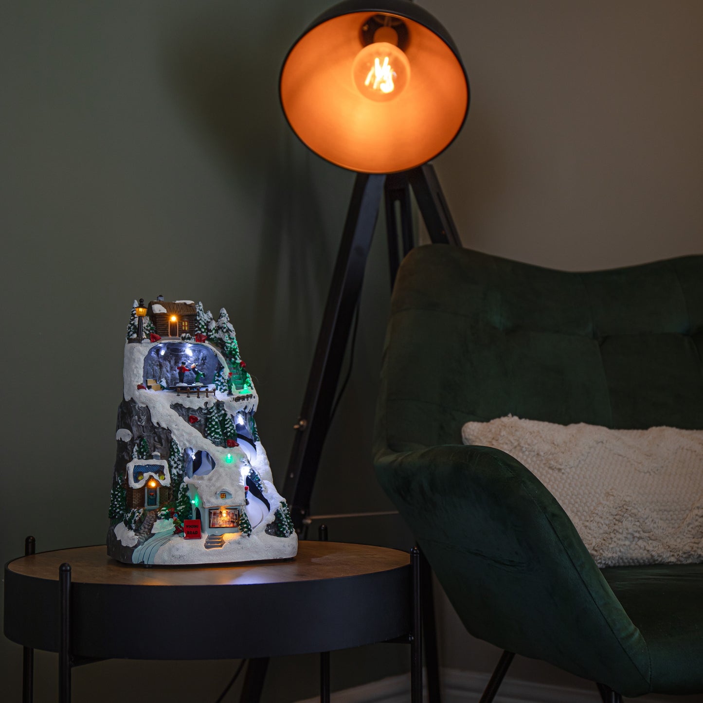 30cm Light up Christmas Winter Ski Village Scene with Music and LEDs