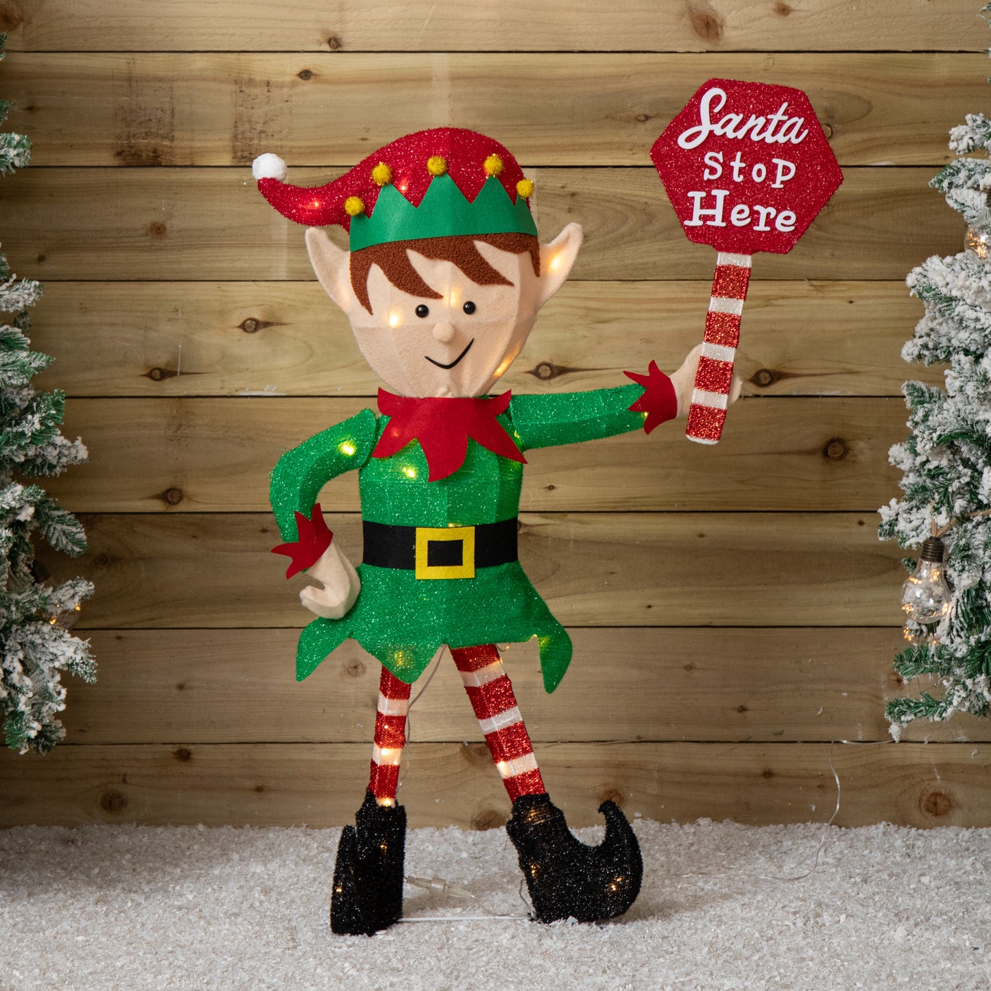 98cm Light up Standing Christmas Elf with Red Hat and 50 Warm White LEDs