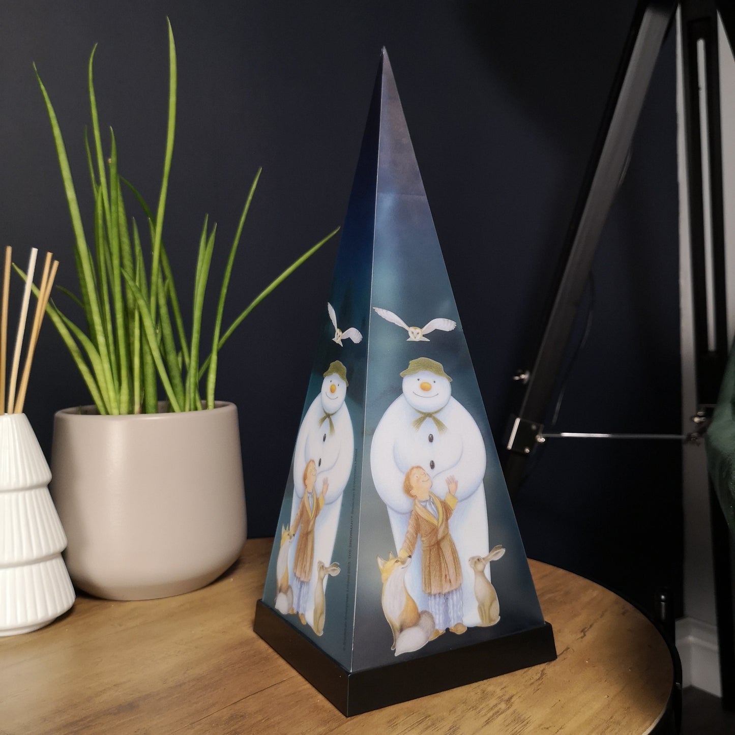 35cm Battery Operated Laser Pyramid Christmas Decoration - The Snowman and Friends