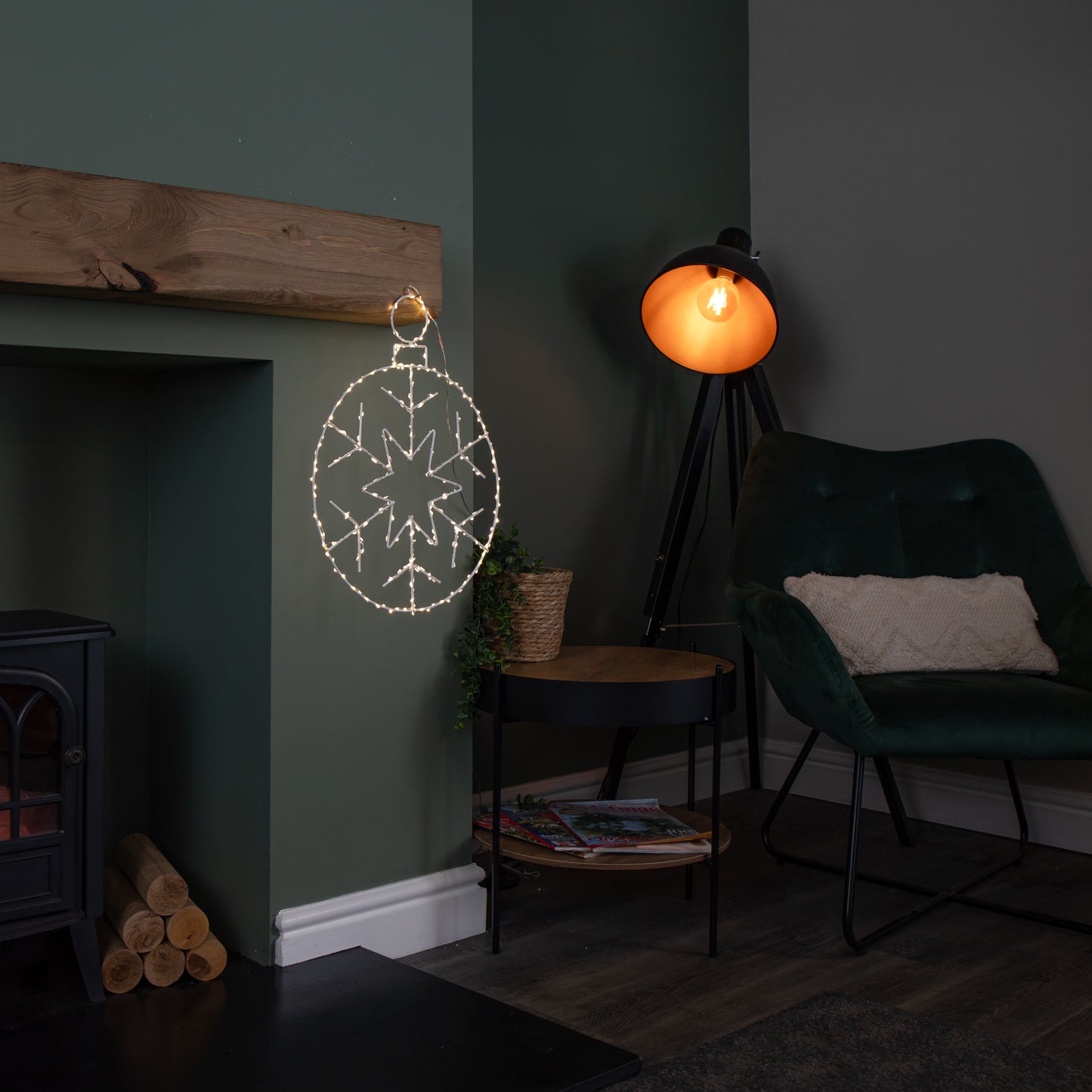 48cm x 38cm Light up Hanging Christmas Snowflake Bauble with 250 Warm White LEDs