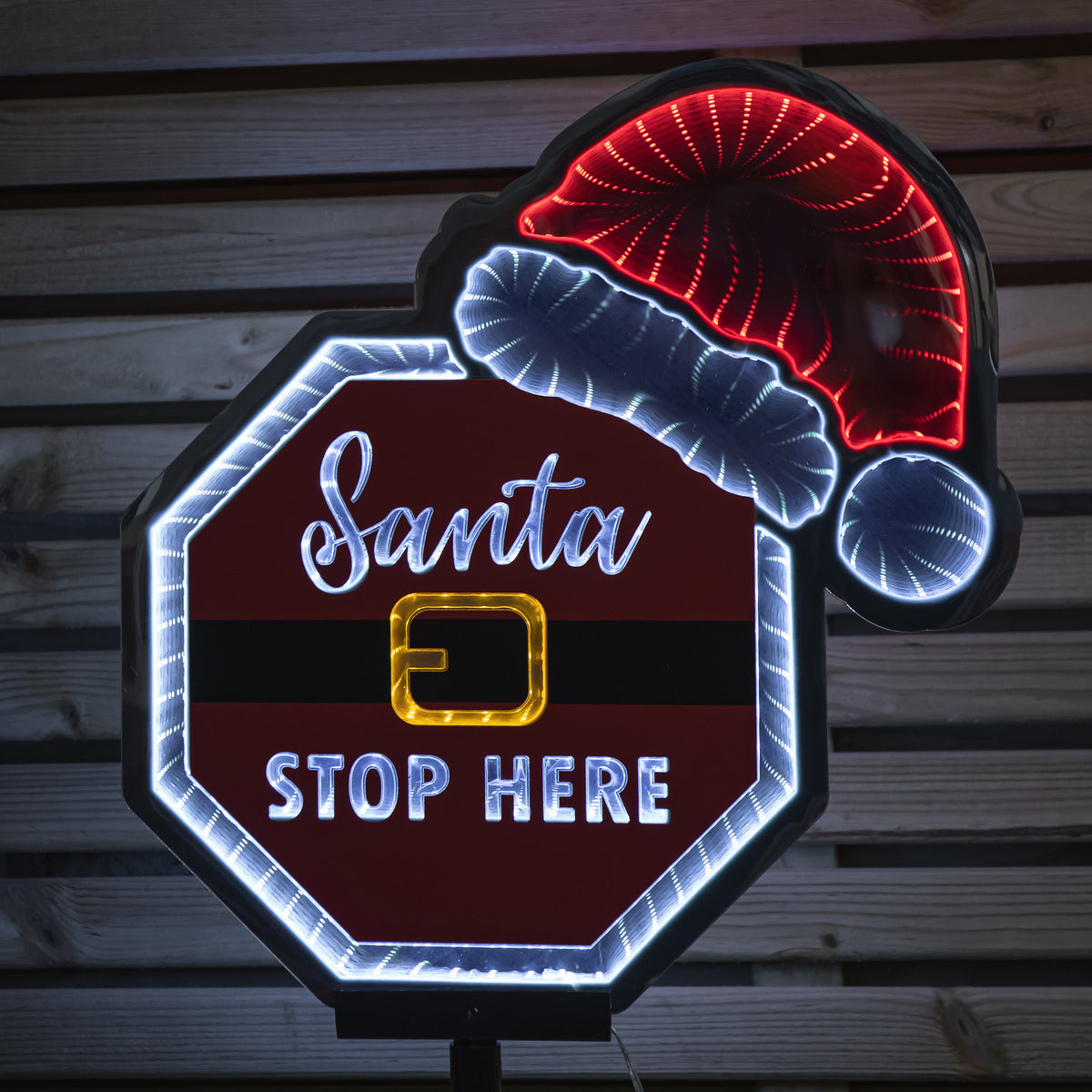 40cm Light up Christmas Santa Stop Here Sign with Santa Hat & LEDs