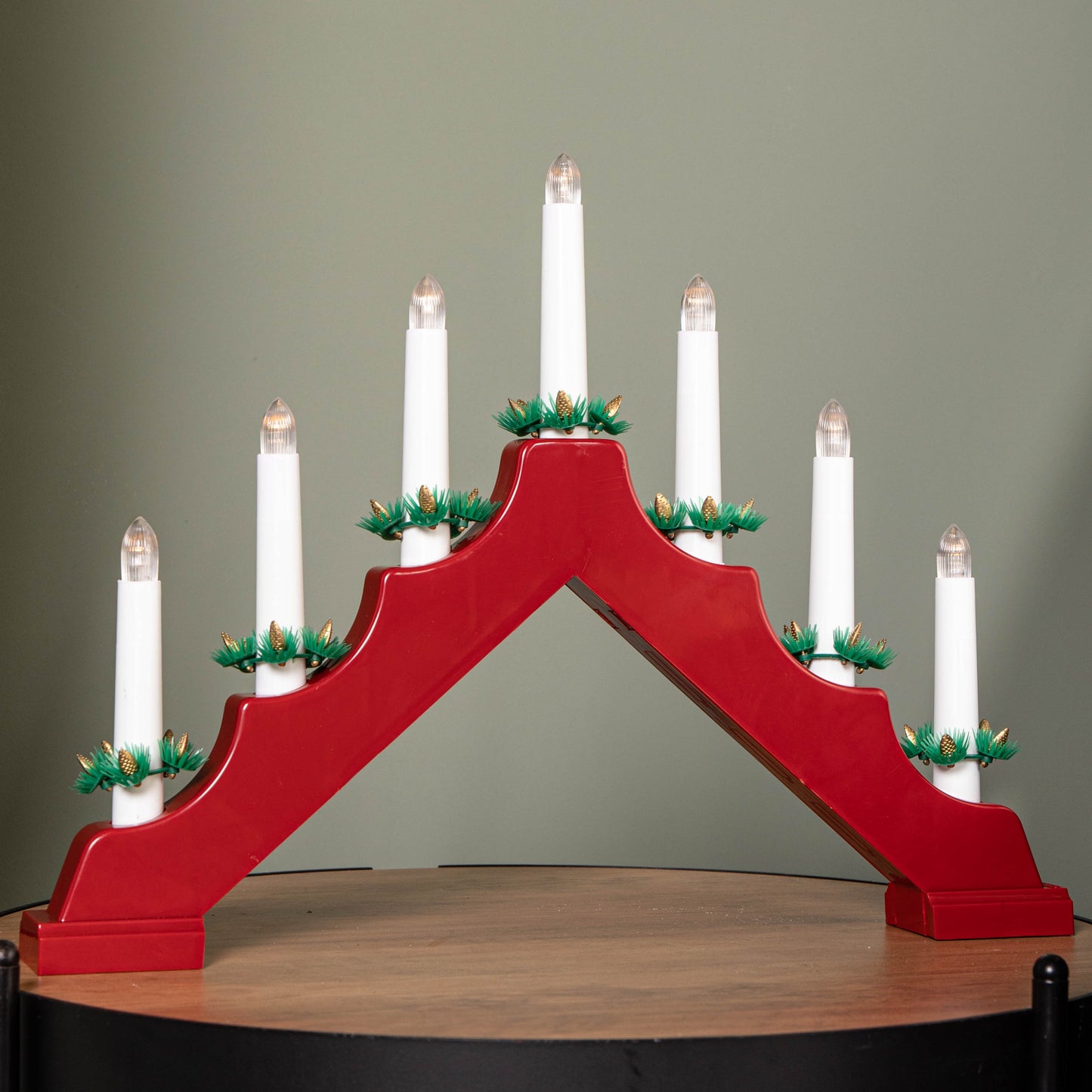 41cm Battery Operated Light up Red Christmas Candle Bridge with 7 Warm White LEDs