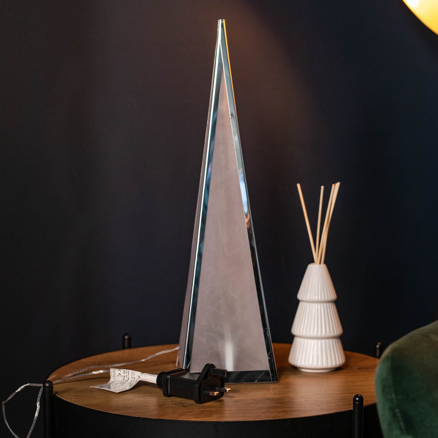 45cm Light up Silver Holographic Christmas Pyramid with 16 Warm White LEDs