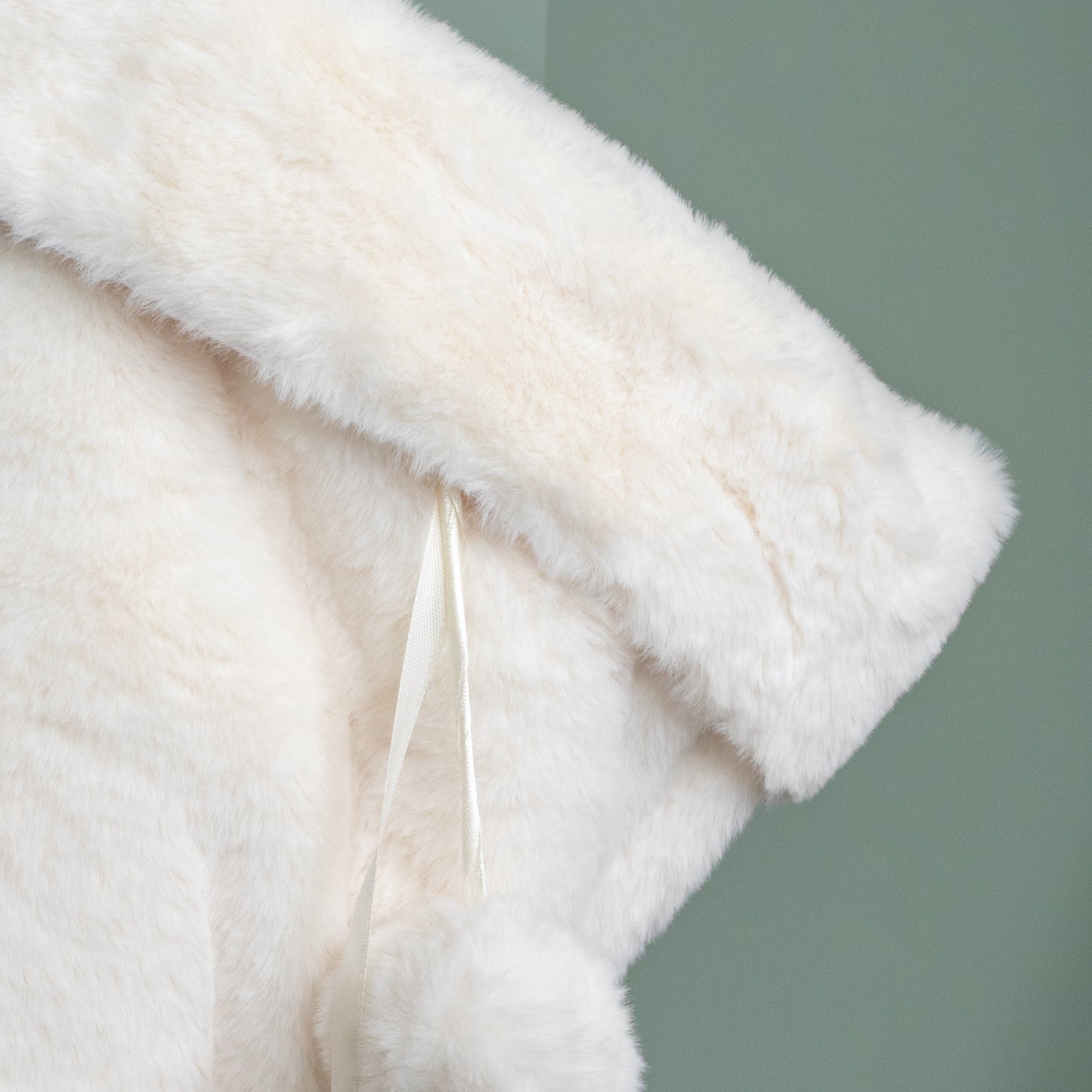 50cm White Winter Faux Fur Hanging Christmas Stocking with Pom Poms