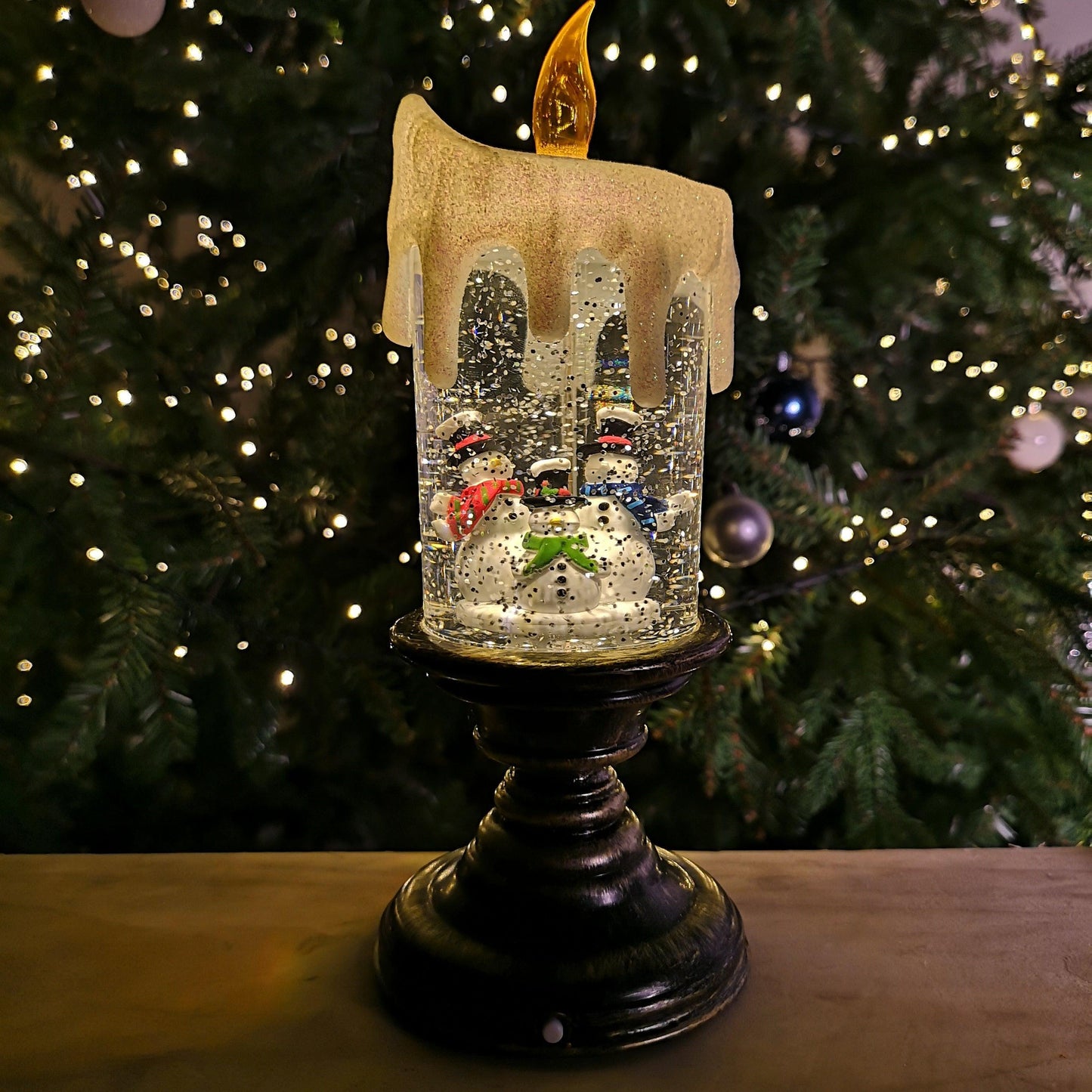25cm Snowtime Indoor Battery Operated LED Water Candle Stick Spinner with Snowman Scene