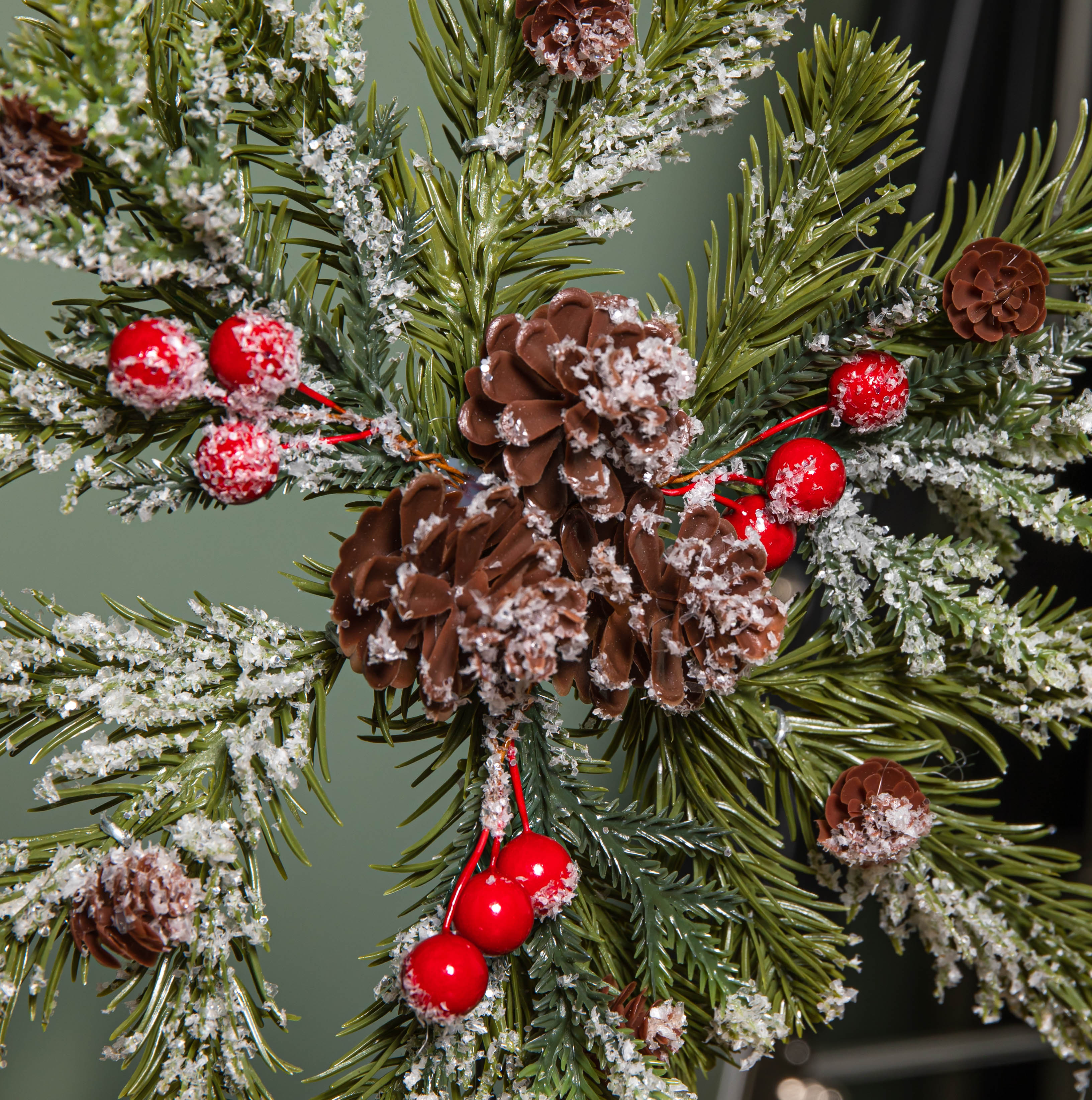33cm Christmas Tree Topper with Pinecones, Red Berries and Frosted