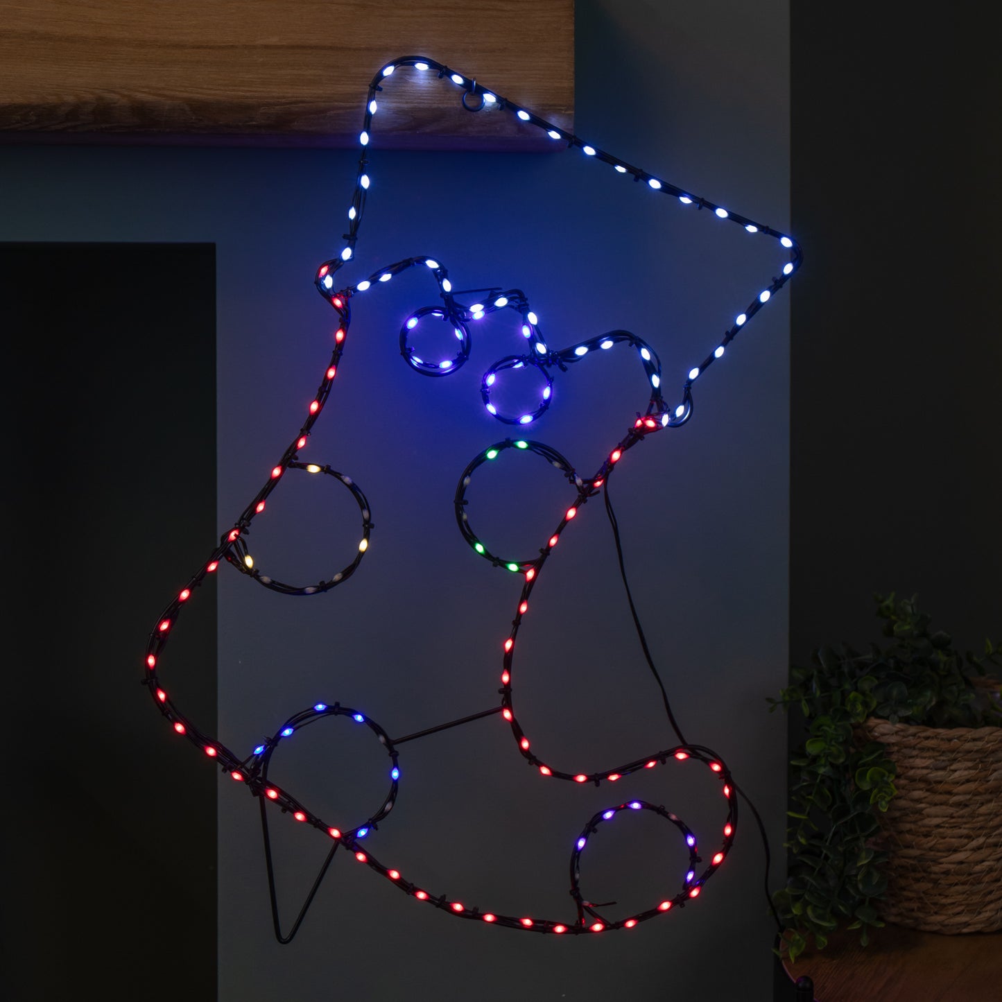 60cm x 42cm Light up FlexiBrights Christmas Stocking Silhouette with 134 Multi-Coloured LEDs