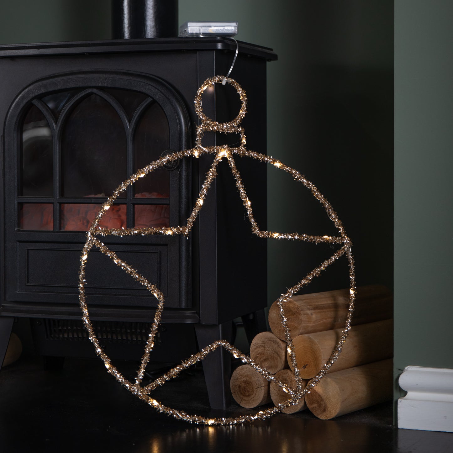 49cm Battery Powered Light up Christmas Gold Star Ball with Twinkling Warm White LEDs