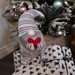 40cm Plush Grey Gonk Santa Christmas Decoration with Red Heart