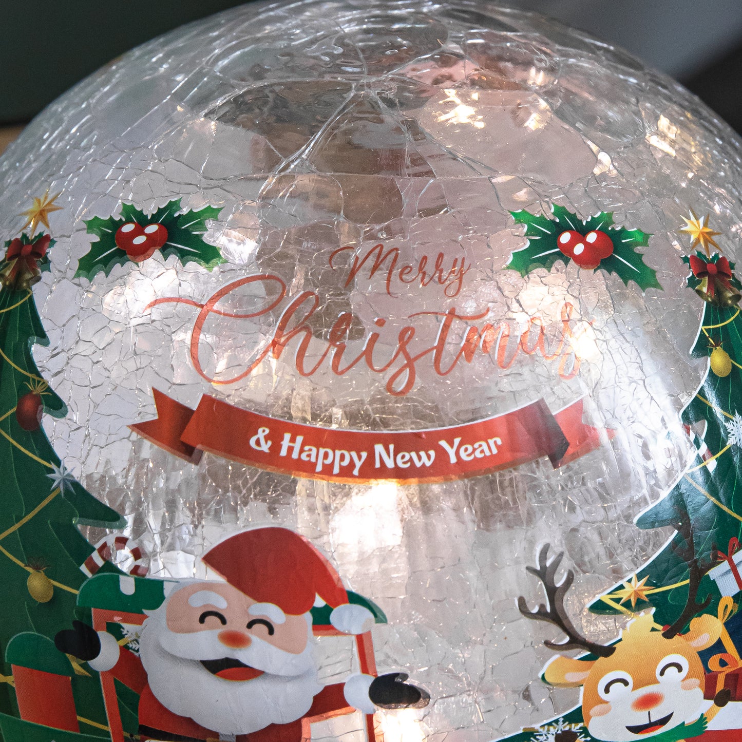 15cm Battery Operated Light up Santa and Friends Christmas Crackle Ball with LEDs