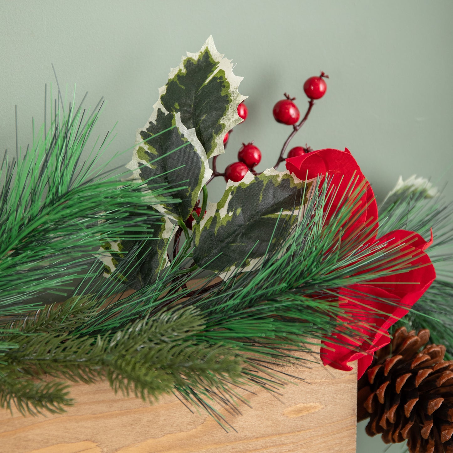 1.8m Red and Green Christmas Poinsettia Garland with Pinecones & Seasonal Foliage