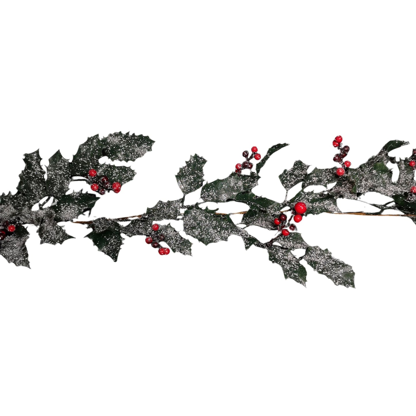 1.8m Frosted Green Holly Leaf & Berry Glitter Garland Christmas Decoration
