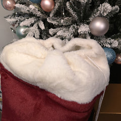 80cm Red Christmas Present Sack with White Faux Fur Trim and Pom Poms