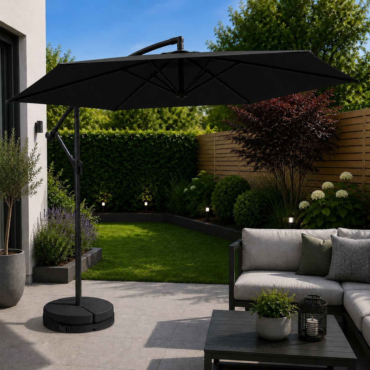 Choice of Colour: 3m Cantilever Banana Garden Parasol with Crank Handle with Base Bag Included