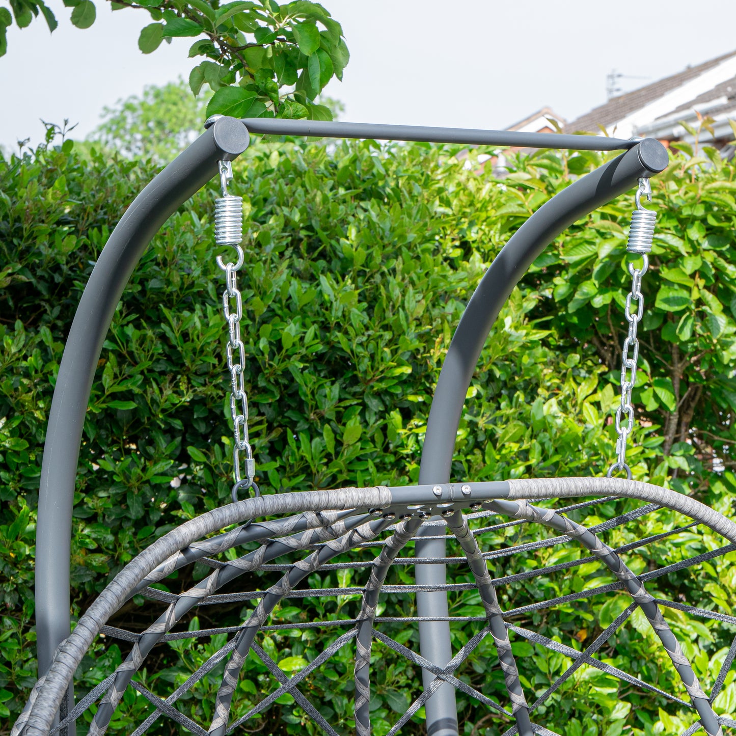 Samuel Alexander 2 Seater Hanging Garden Rattan Egg Chair with Steel Frame and Waterproof Cover in Grey