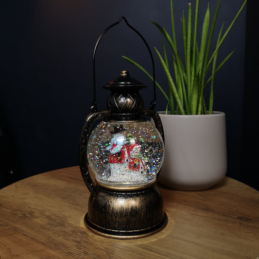20cm LED Christmas Glitter Water Spinner Antique Lantern Snowy Snowman Scene