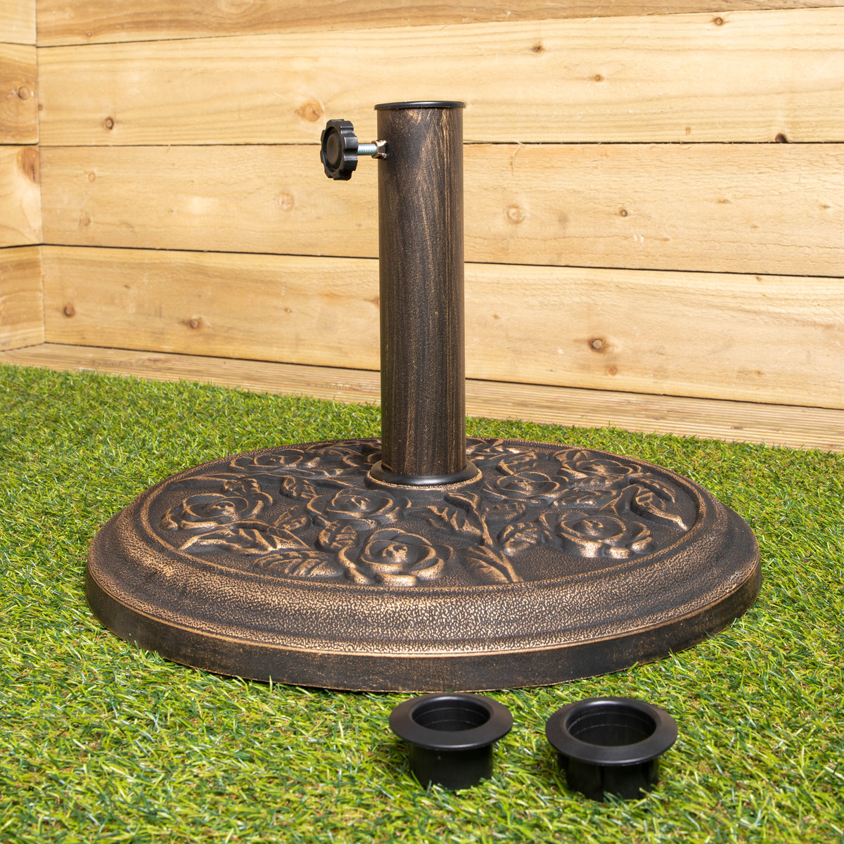 9kg 45cm Bronze Cast Iron Effect Garden Patio Parasol Base with Rose Design