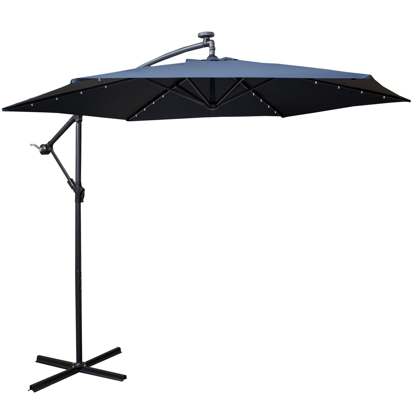 Samuel Alexander 3m Solar Powered Cantilever Lit Banana Garden Parasol with Crank Handle & White LED Lights in Blue