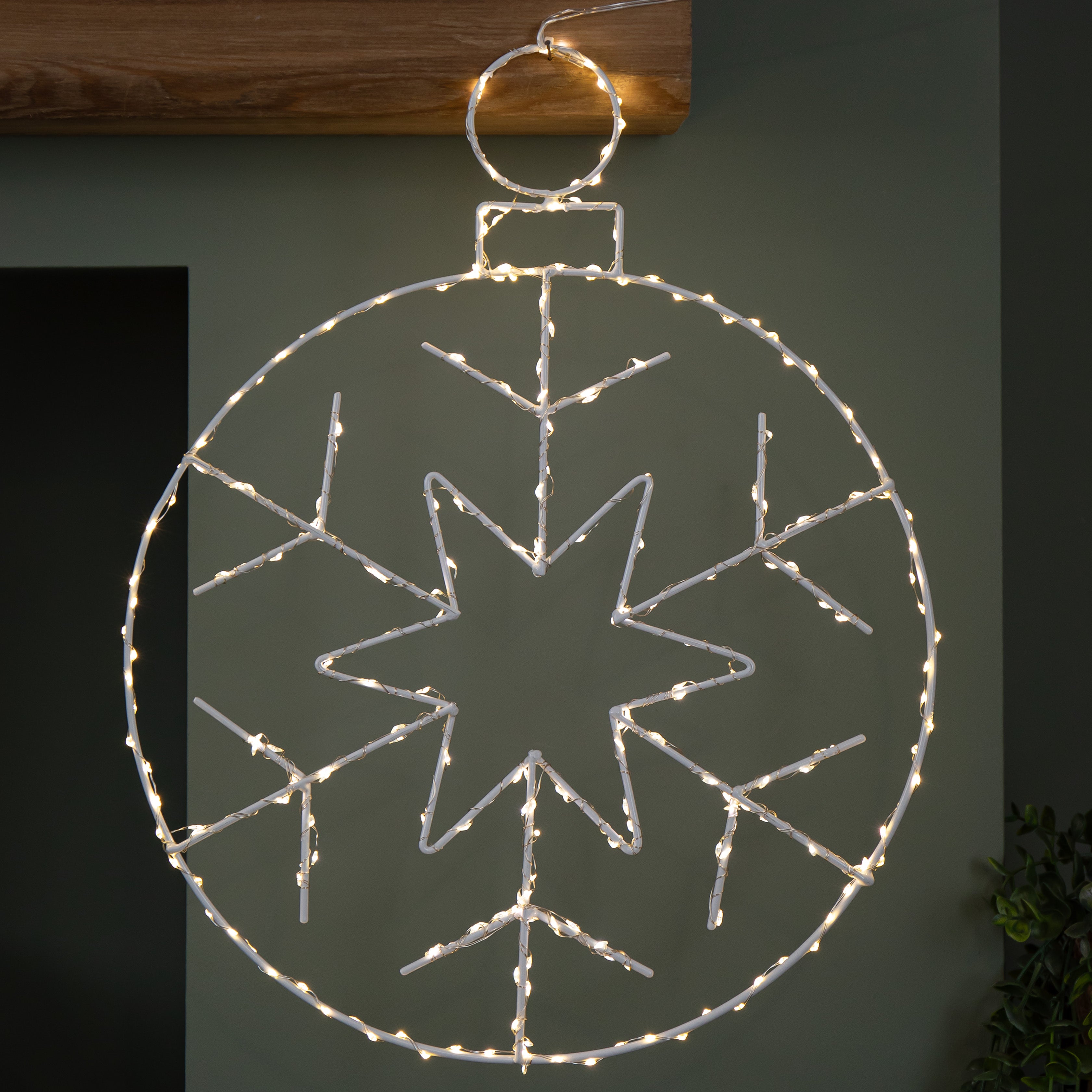 48cm x 38cm Light up Hanging Christmas Snowflake Bauble with 250 Warm White LEDs