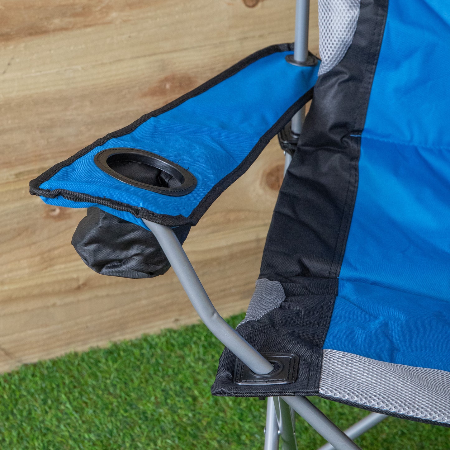 Luxury Padded High Back Outdoor Folding Chair with Cupholder in Blue