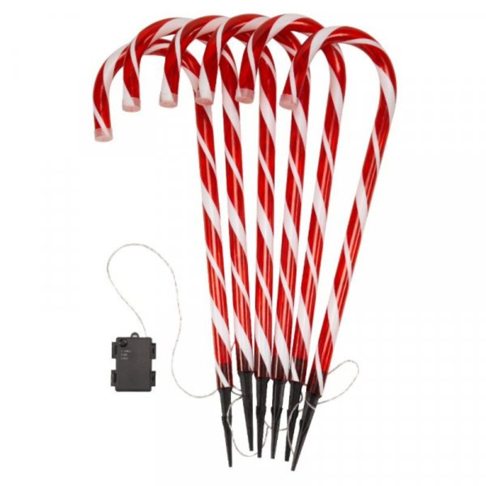 Set of 6 Light up Red & White Stripe Christmas Candy Cane Garden Stakes with LEDs