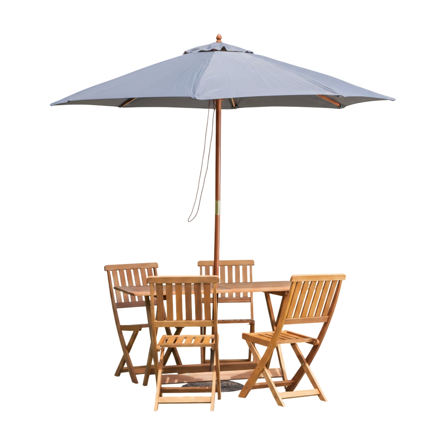 Outdoor 4 Person Folding Rectangular Wooden Garden Dining Table Chairs Grey Parasol and Base Set