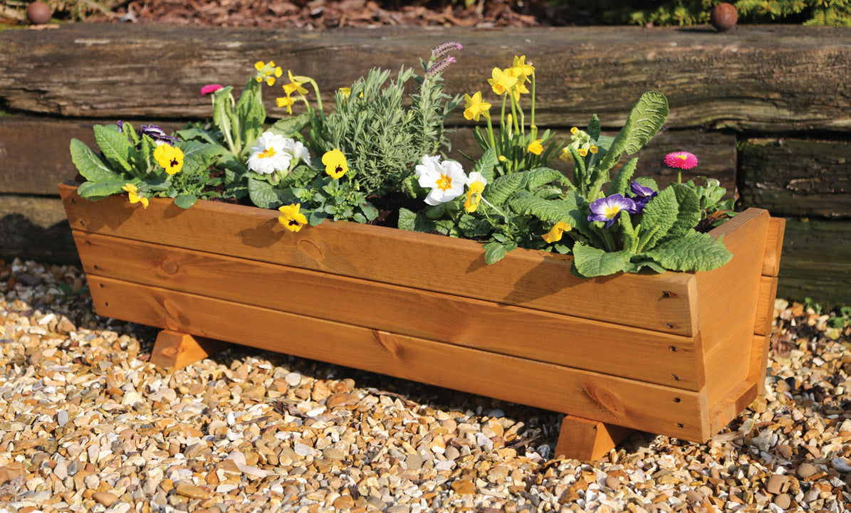 Tom Chambers Hand Made 87cm x 28cm Traditional Rustic Wooden Large Garden Trough Flower Bed Planter