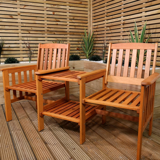 Factory Seconds: 2 Person Wooden Garden Bench Love Seat & Table Garden Furniture