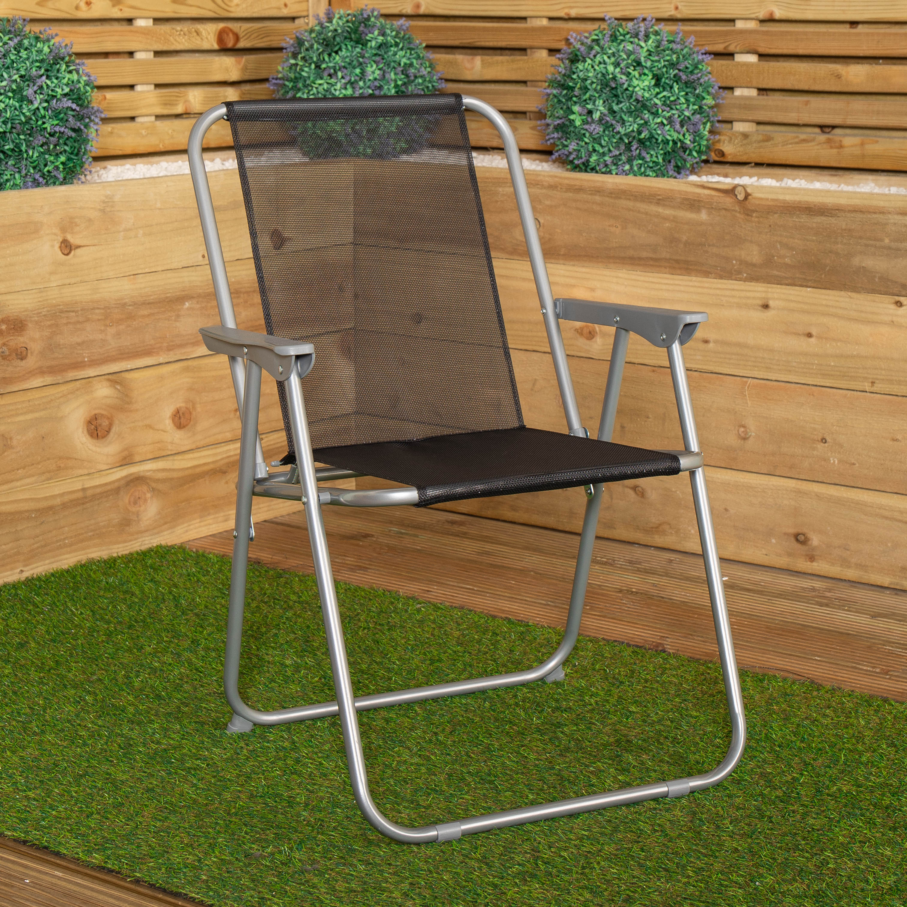 Factory Seconds: 1 x Foldable Garden Chair Fixed position garden chair with grey frame and black fabric