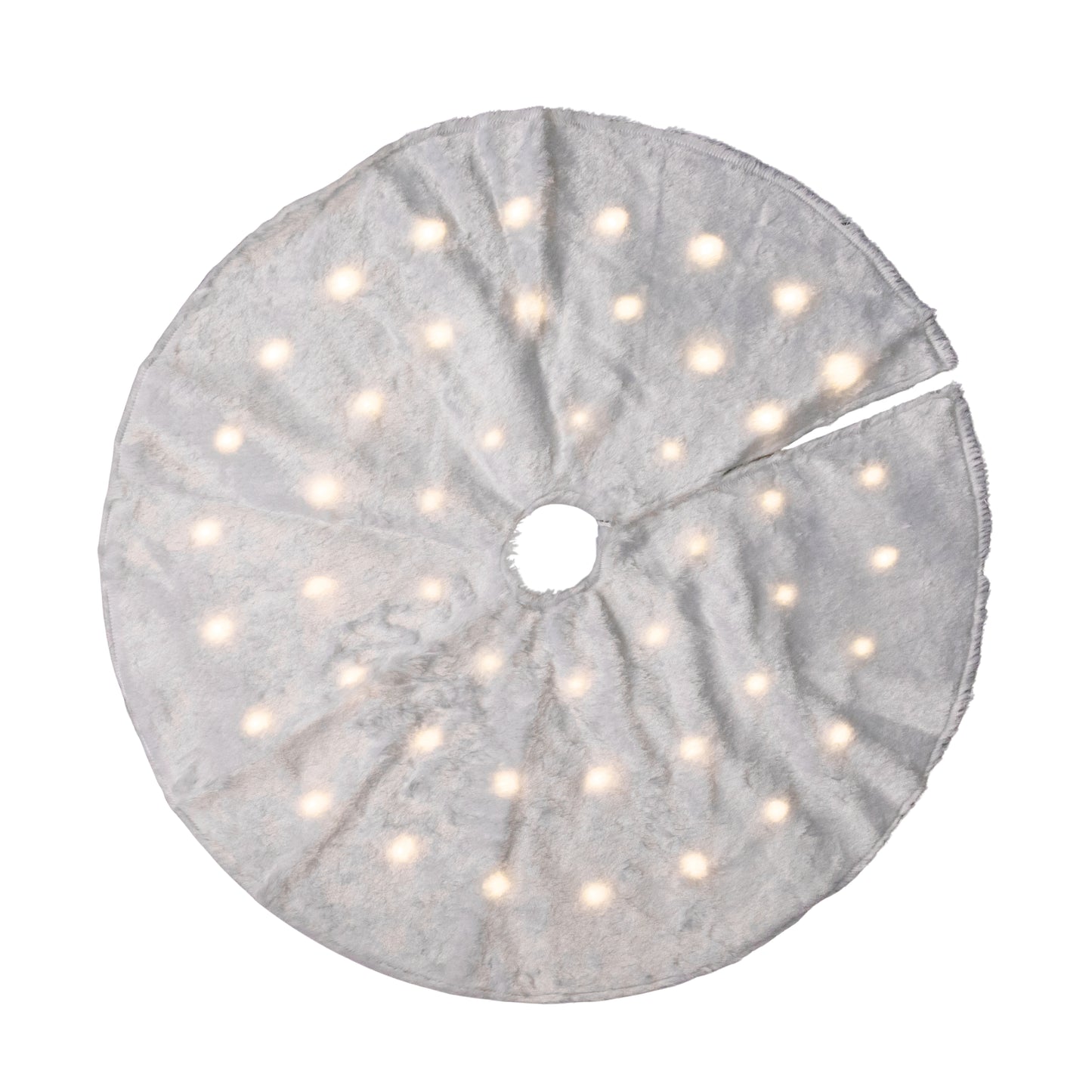 90cm USB Powered Light up White Fur Fabric Christmas Tree Skirt with LEDs